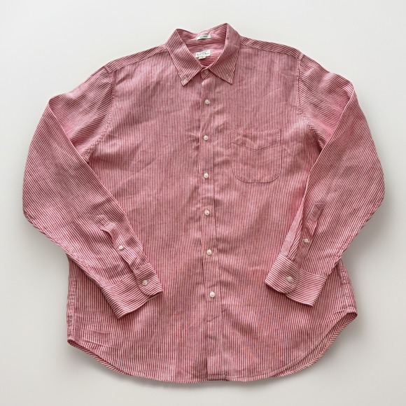 J Crew Classic Irish Linen Shirt-Large-Baird McNutt-Red/White Stripe-Sailorcore - Picture 1 of 6